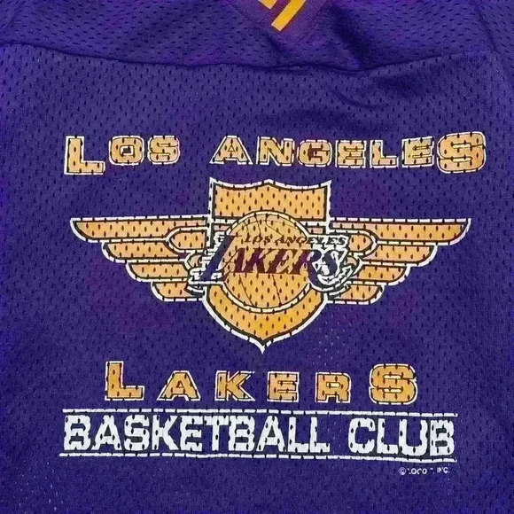 Vintage los angeles lakers mesh jersey shirt purple yellow vneck top size large - Picture 6 of 7